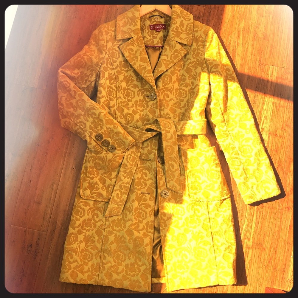 Merona Long floral coat faux fur collar S